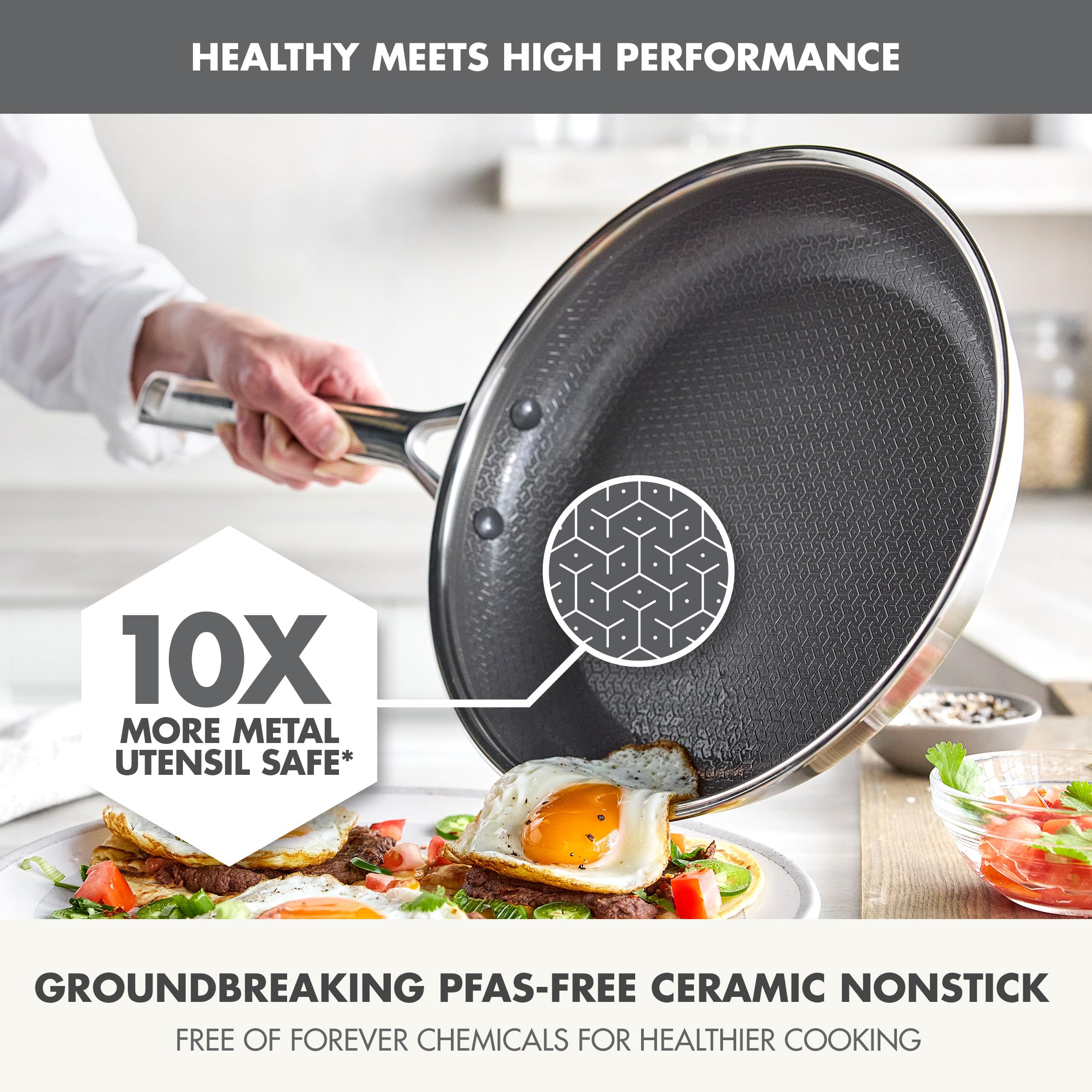 GreenPan hybrid pouring rim detail for drip-free pouring and control