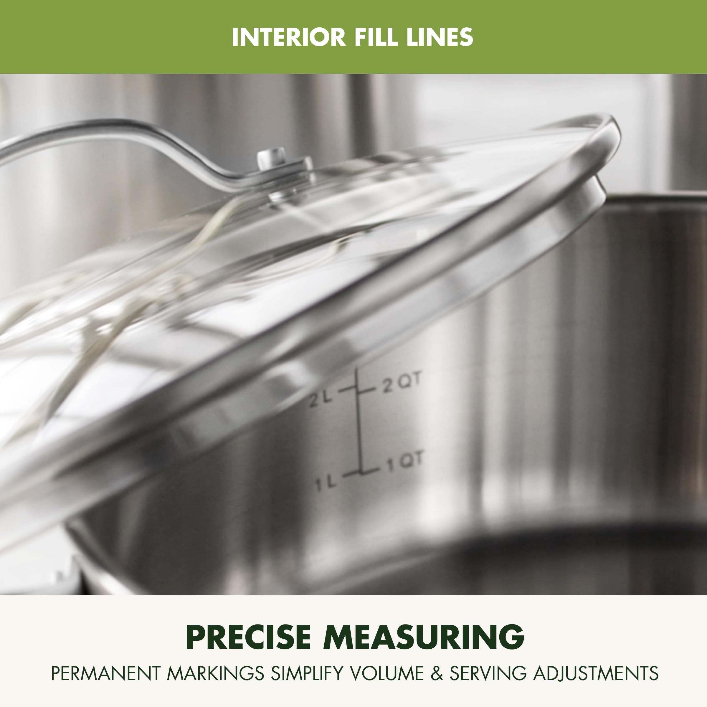 GreenPan interior measurement markings displayed for accurate liquid portions
