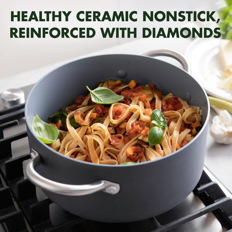 GreenPan close-up of Thermolon ceramic coating inside pot, nonstick for easy release