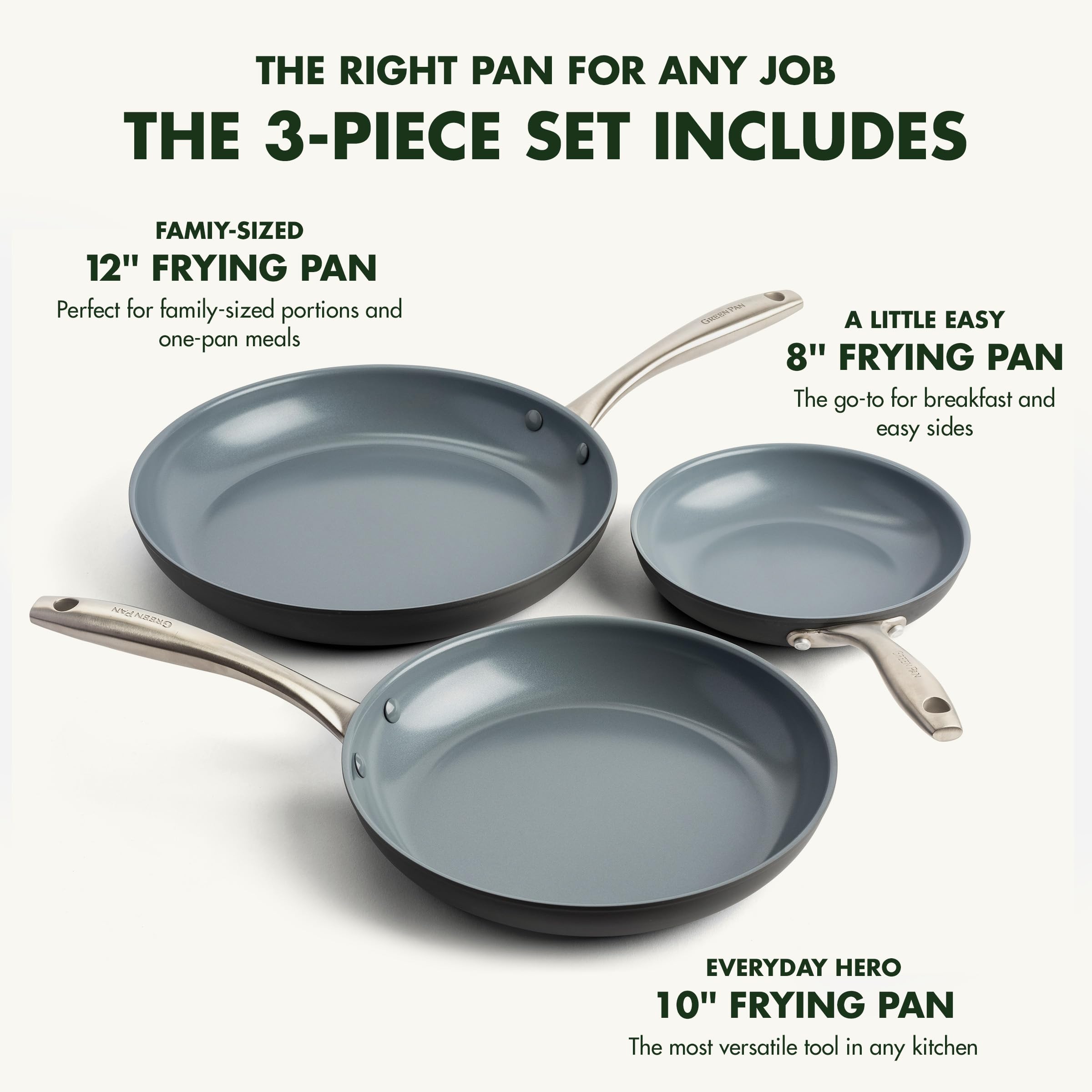 GreenPan Lima stainless steel handle detail showing secure grip and long-term durability