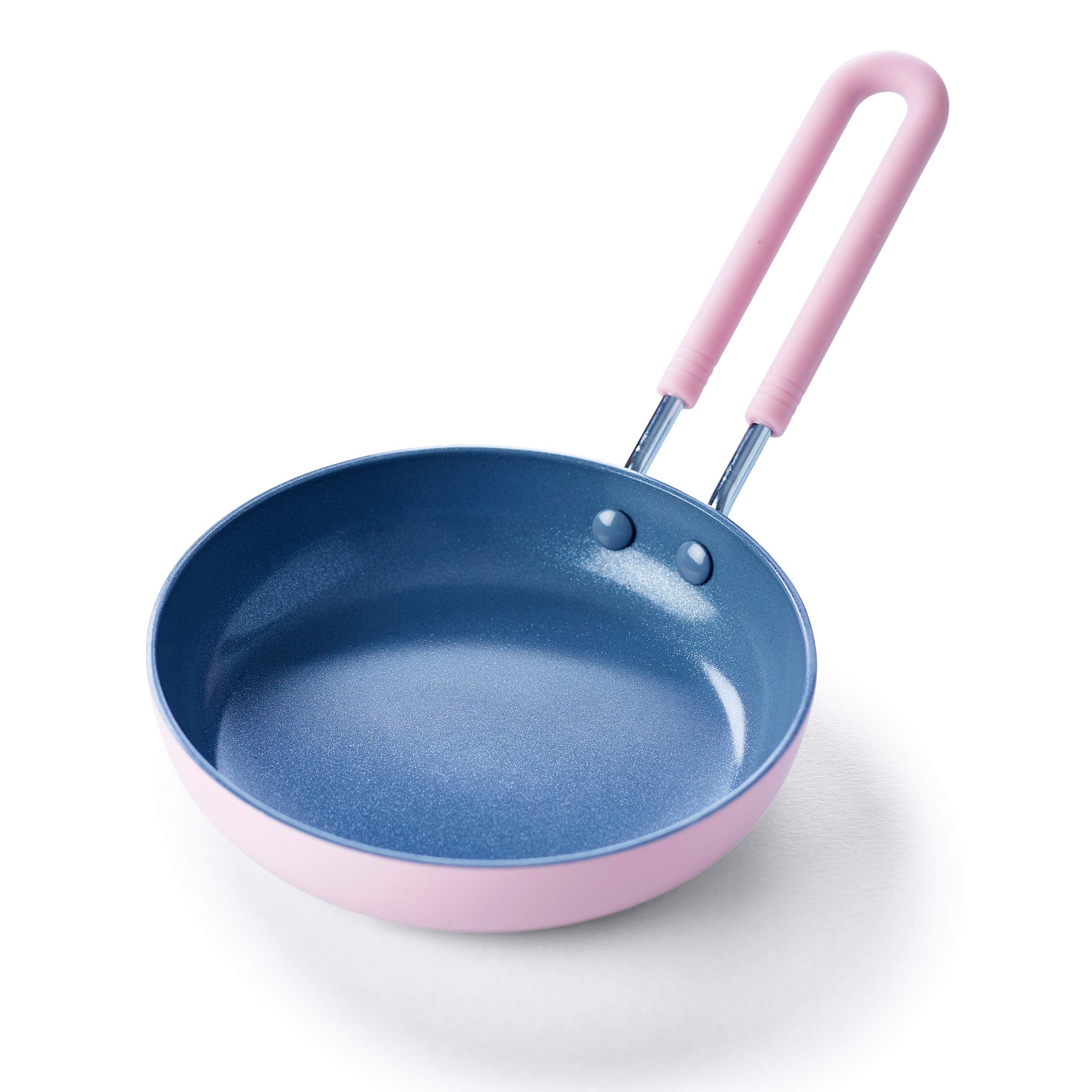 GreenPan mini front view showing pink pan and compact shape benefit quick cooking