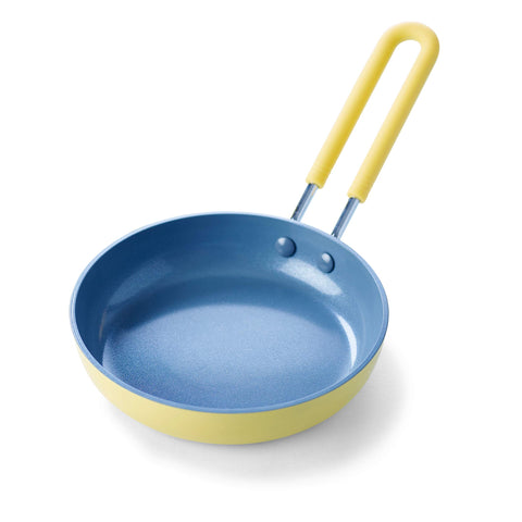 GreenPan mini front view showing compact yellow pan and exterior useful for small kitchens