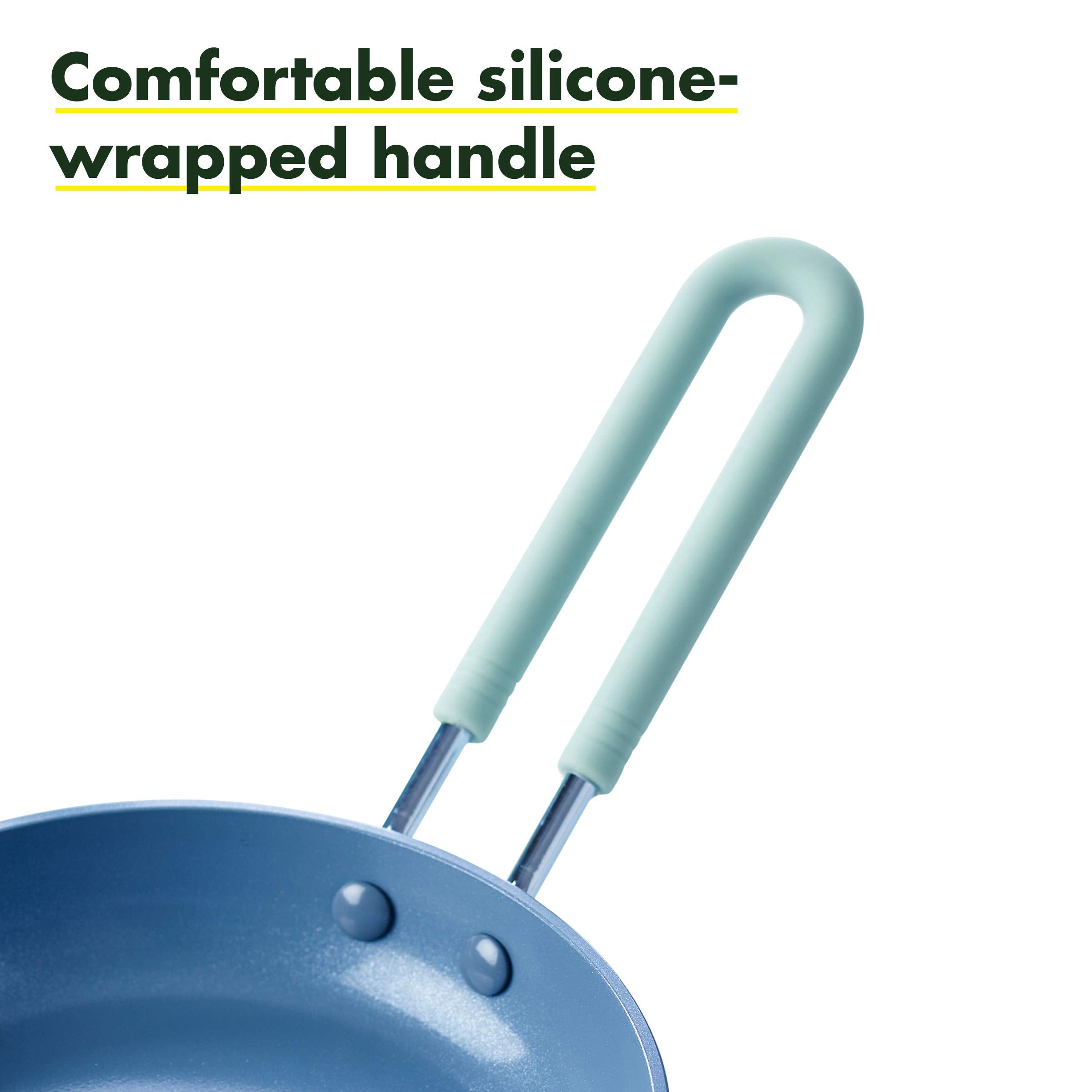 GreenPan Mini beside a coffee mug showing scale and space-saving kitchen benefit