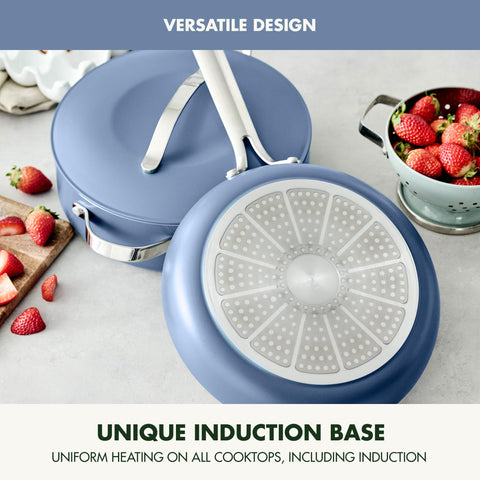 GreenPan riveted stainless steel handle close-up for sturdy comfortable grip
