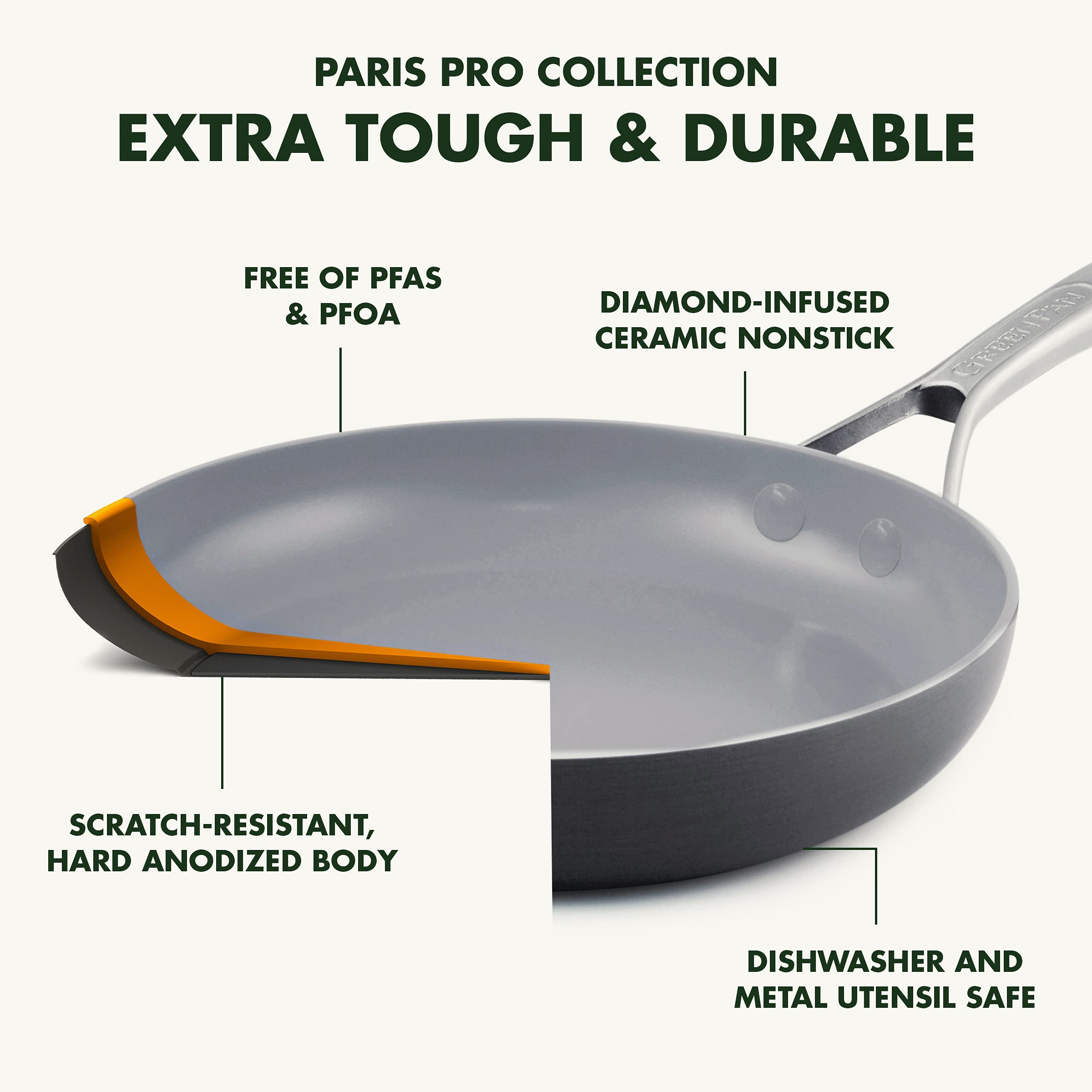 GreenPan pan bottom showing hard-anodized heat-conducting base