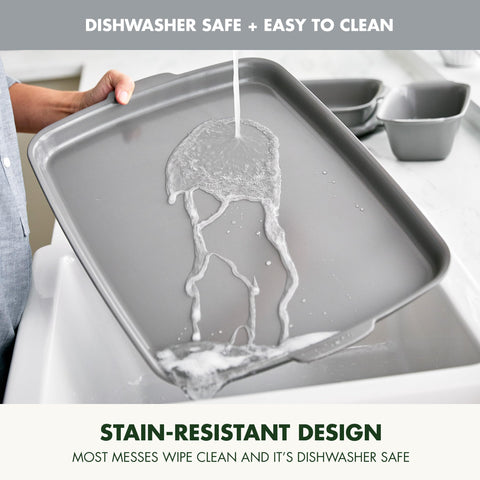 GreenPan Premiere wiped clean after baking illustrating effortless cleanup benefit