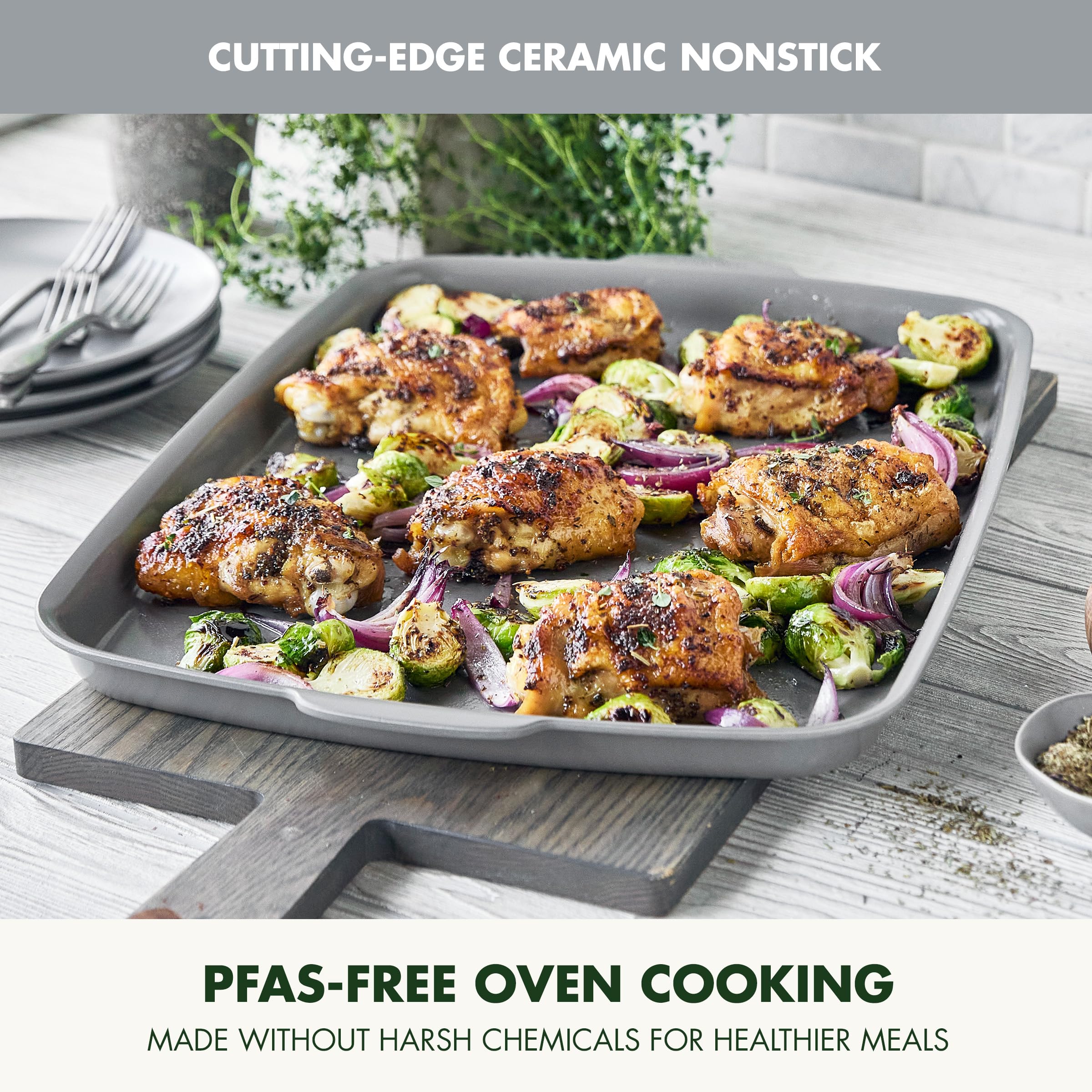 GreenPan Premiere close-up of ceramic nonstick surface for easy release benefit