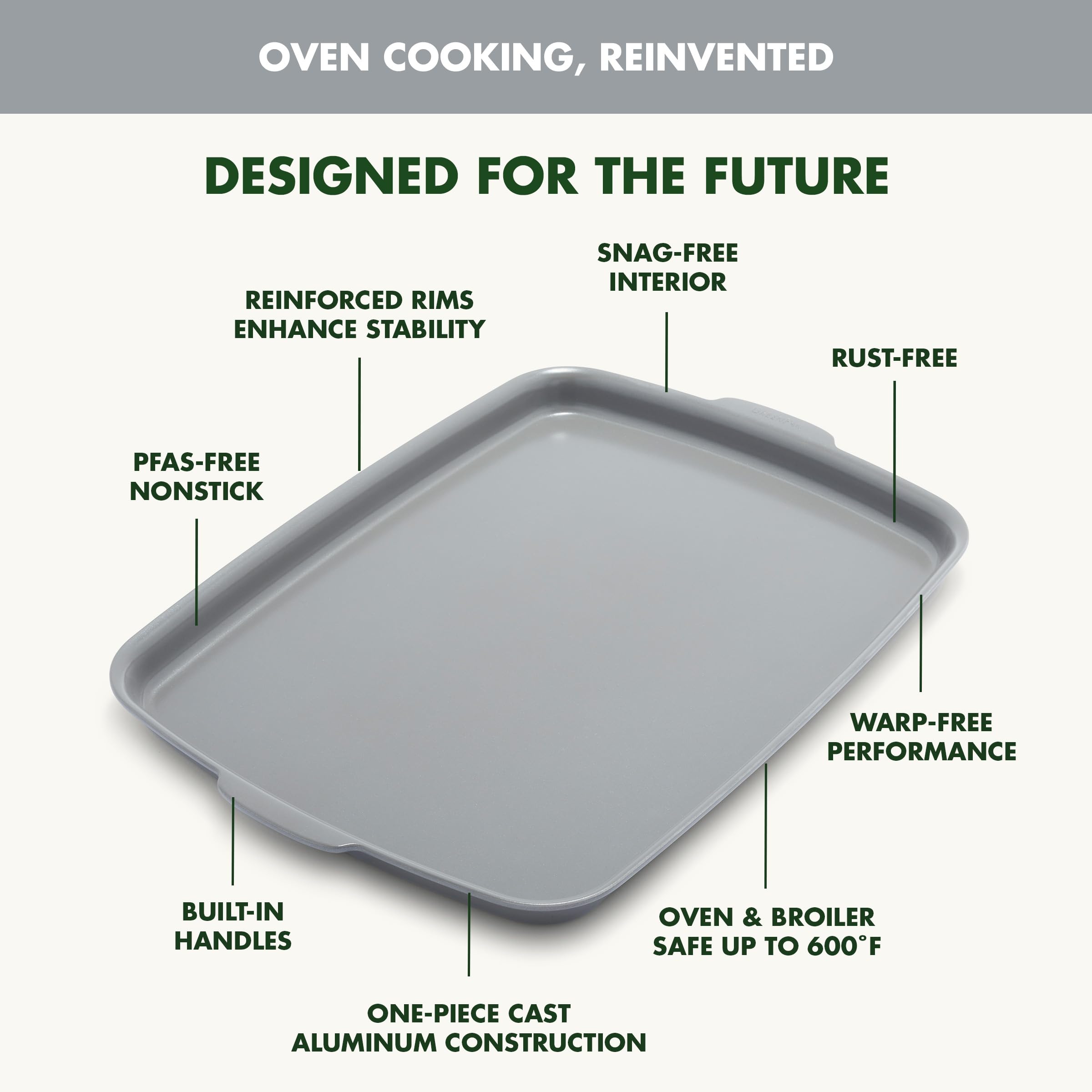 GreenPan Premiere roasting vegetables in oven showing even browning benefit