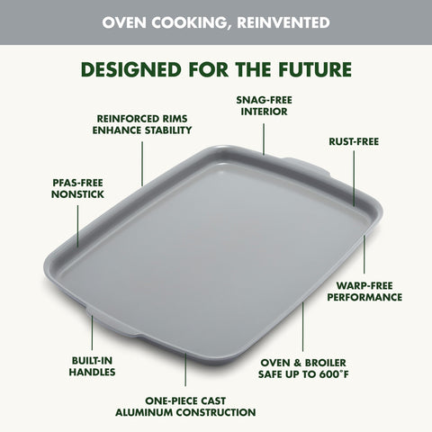 GreenPan Premiere roasting vegetables in oven showing even browning benefit