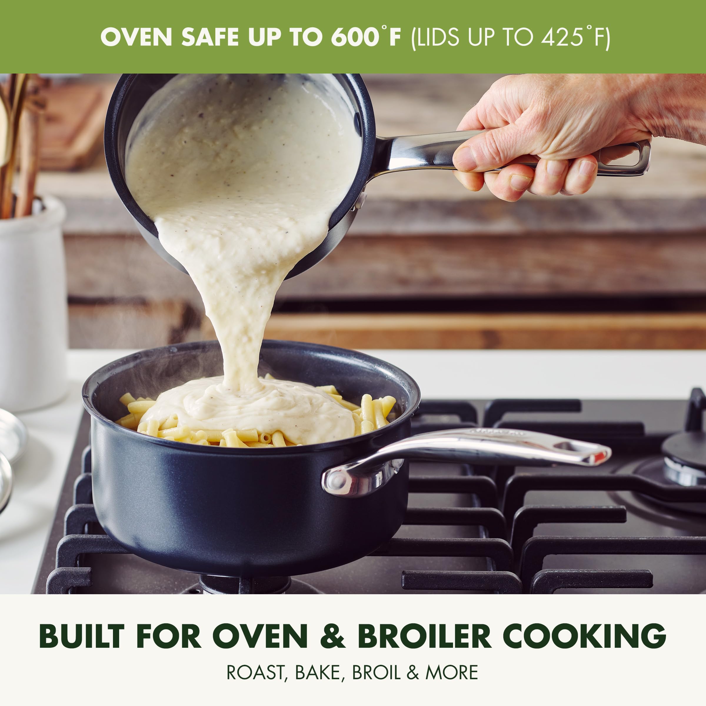 GreenPan two saucpans size comparison illustrating 1QT and 2QT capacity