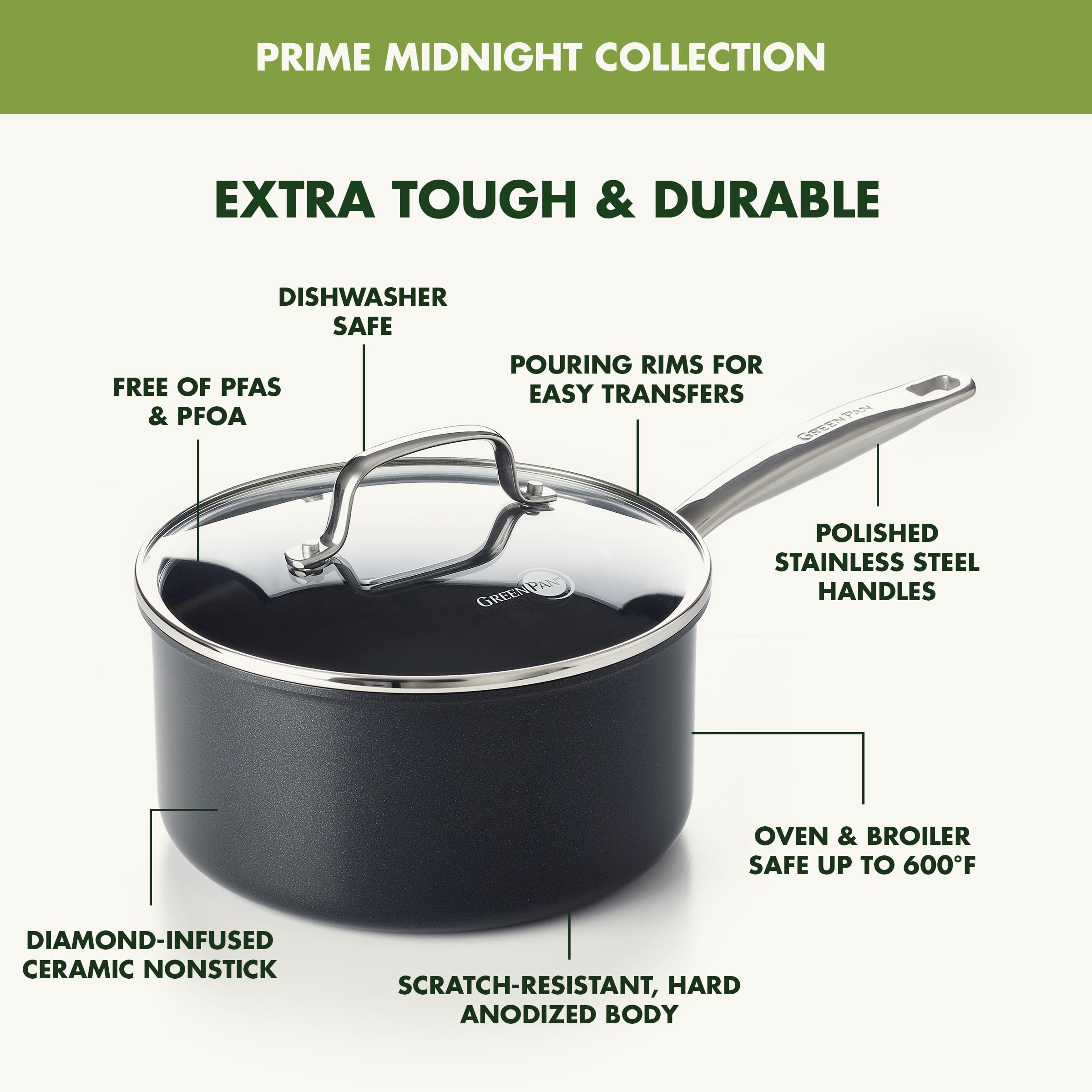 GreenPan interior nonstick surface close-up showing diamond-infused release