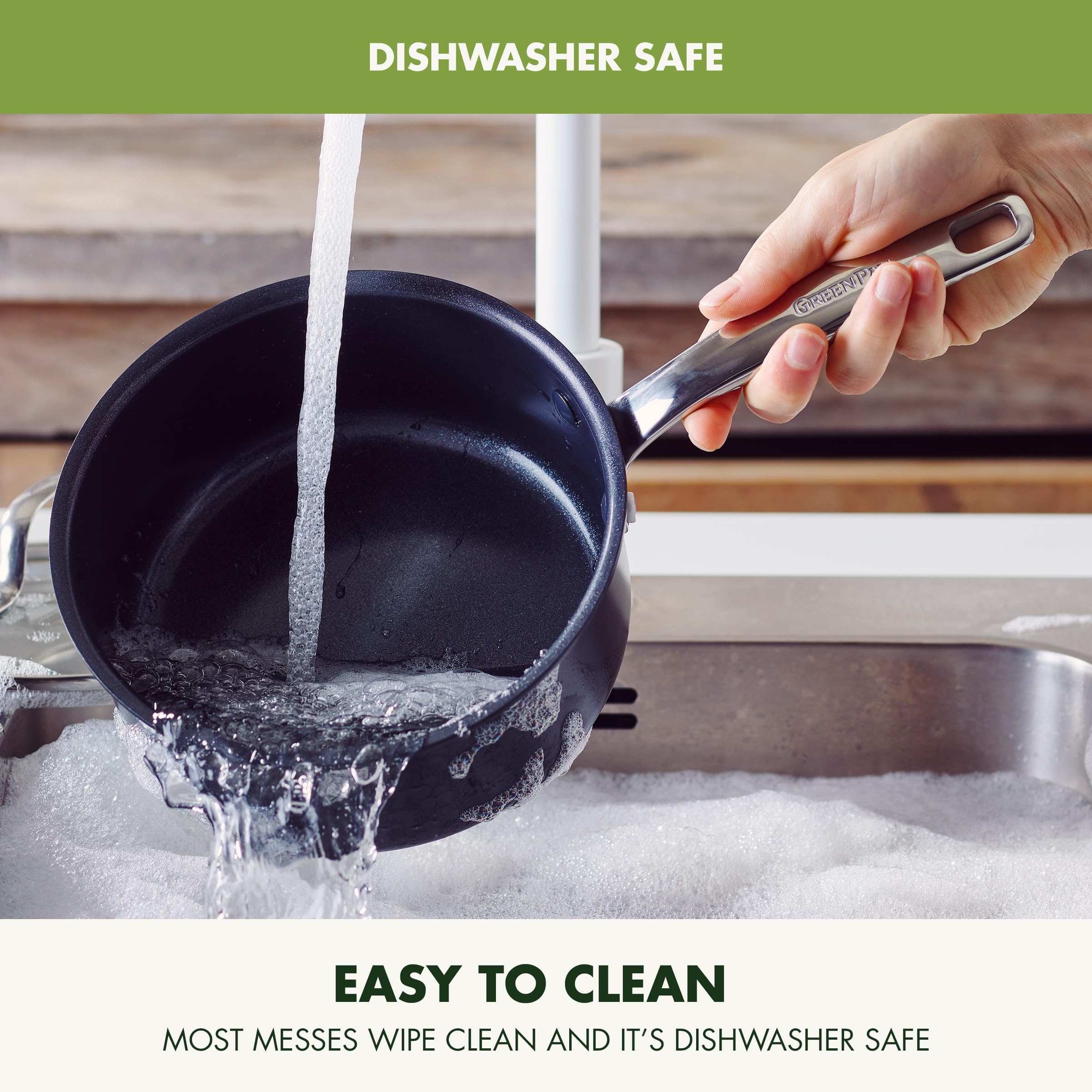GreenPan saucepan on stovetop cooking showing even heating and control