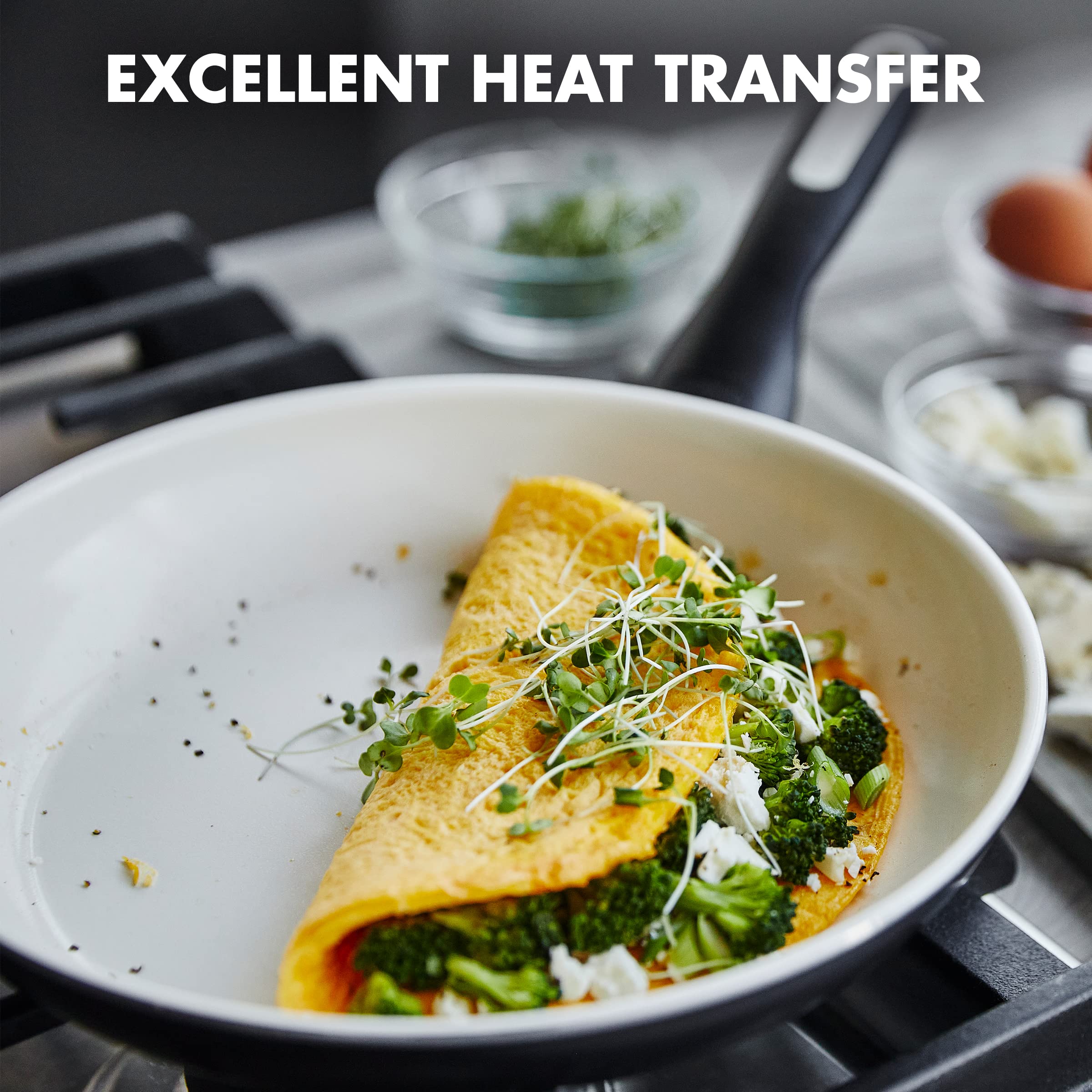 GreenPan Rio close-up of Thermolon ceramic texture with diamond reinforcement, durable nonstick benefit