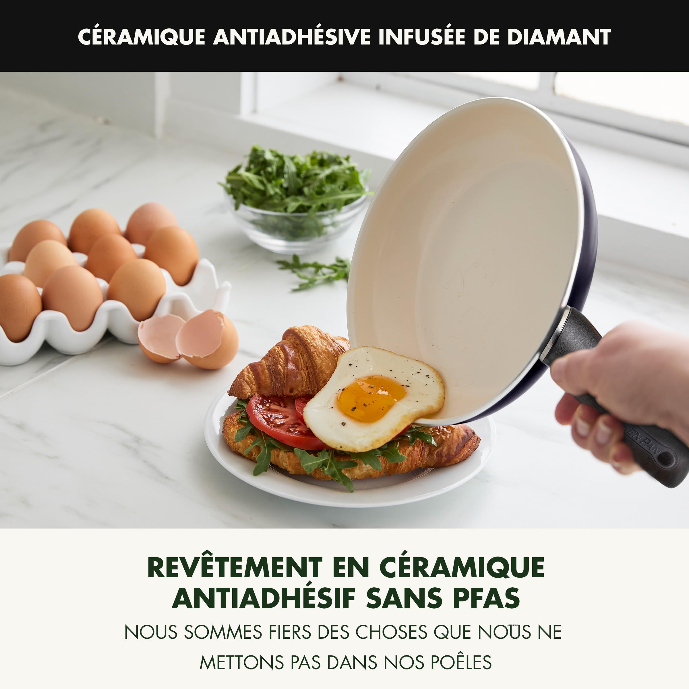 GreenPan Rio ceramic nonstick close-up interior showing diamond-reinforced surface for easy release