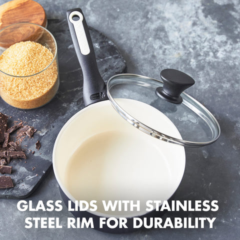GreenPan Rio handle detail showing stay-cool Bakelite handle for secure comfortable grip
