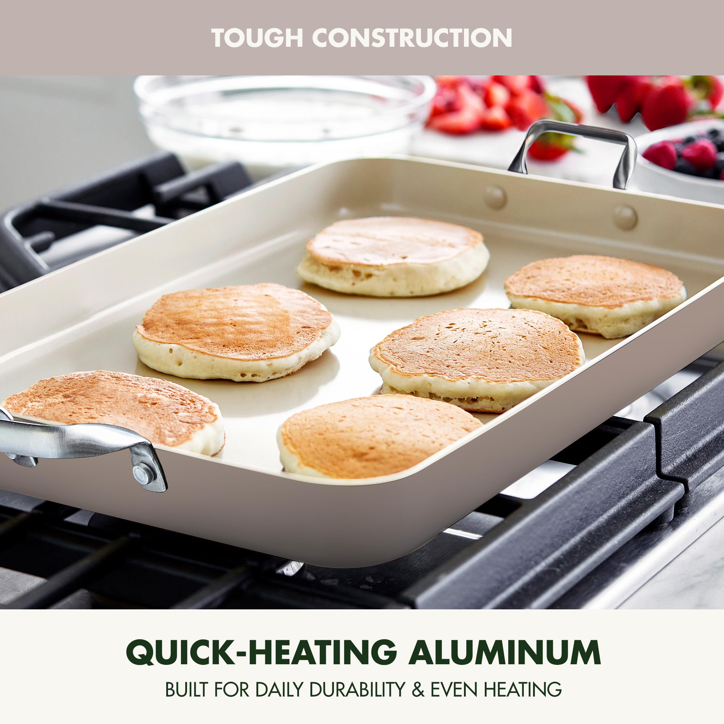 GreenPan Rio side profile ready for oven use, oven-safe convenience benefit