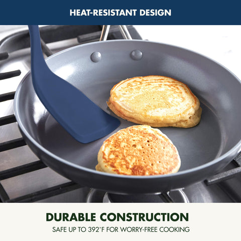 GreenPan size comparison next to a spoon showing scale and storage ease