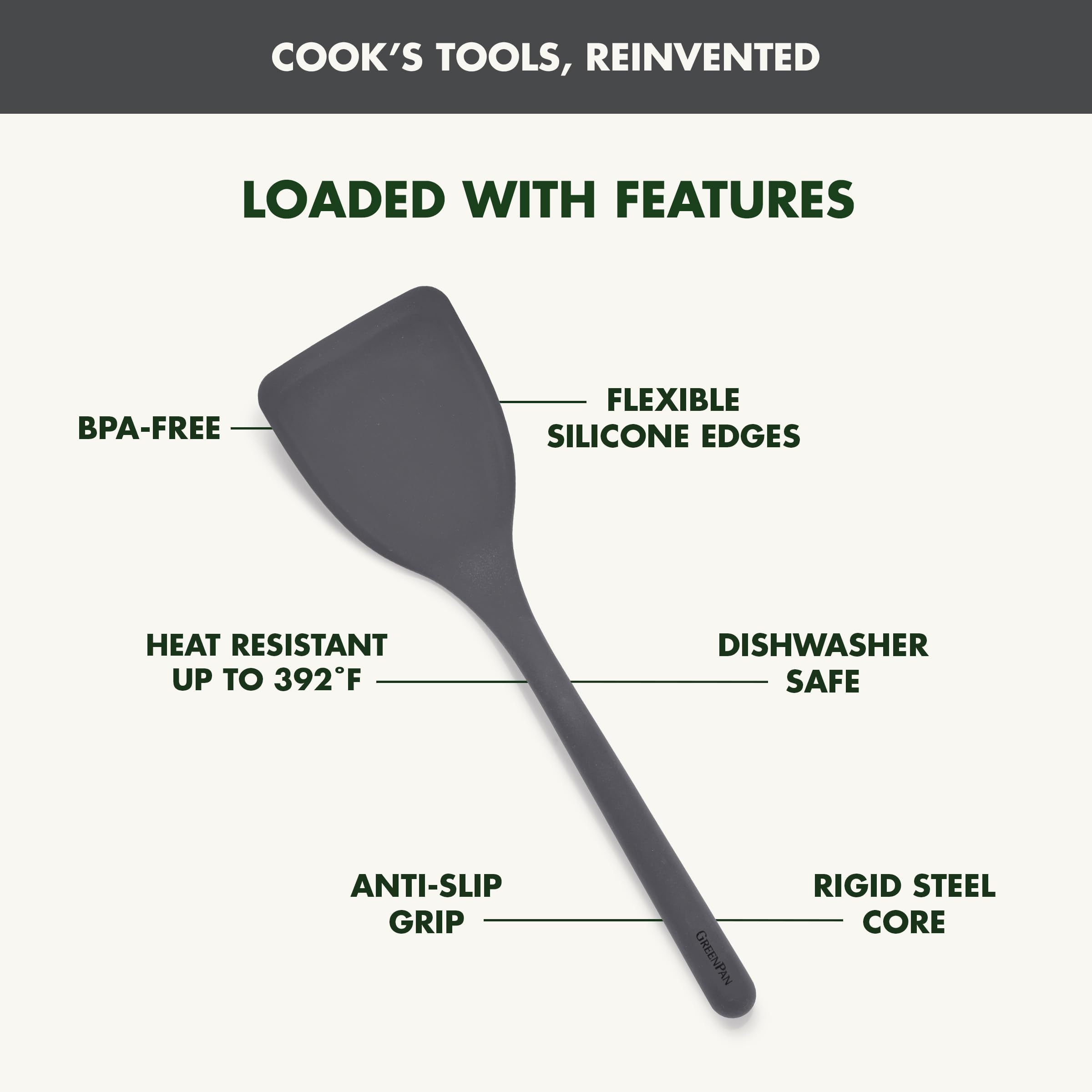GreenPan turner cutaway exposing rigid steel core for added stability