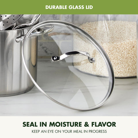 GreenPan stainless steamer steaming vegetables for healthy, efficient cooking