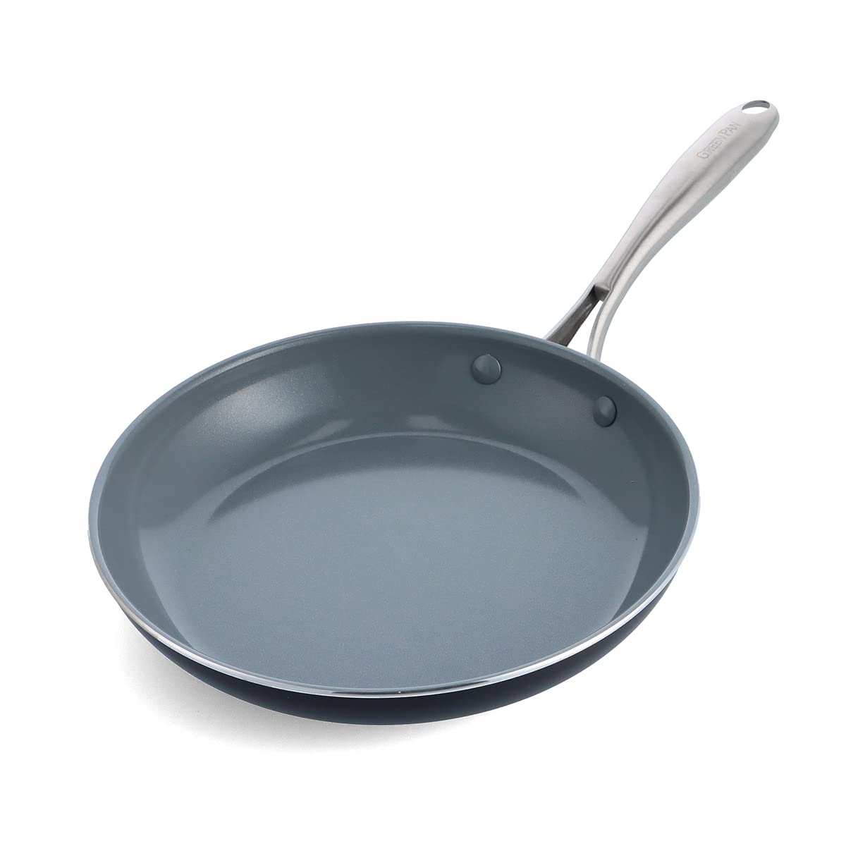 GreenPan Swift front view showing pan shape and finish, highlighting reliability
