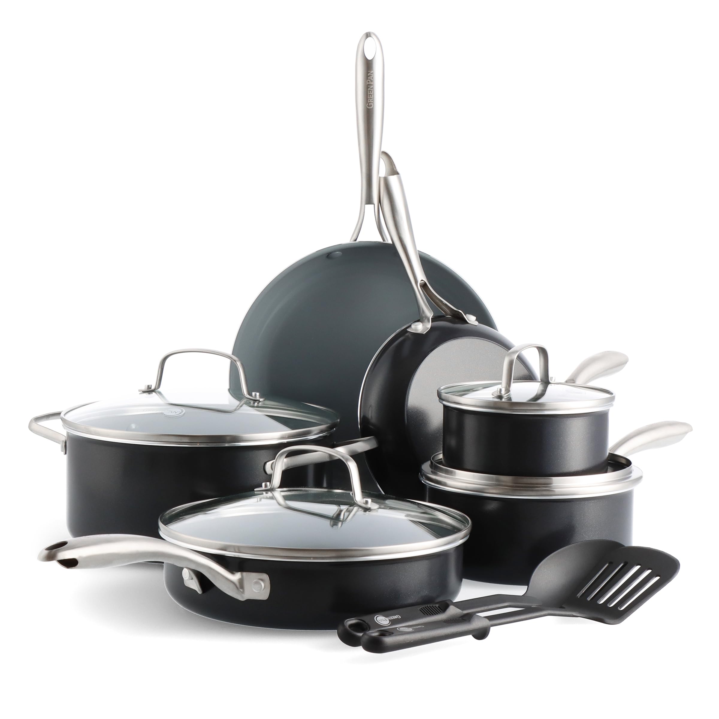 GreenPan Swift front view showing full 12-piece set and included lids, perfect starter kit