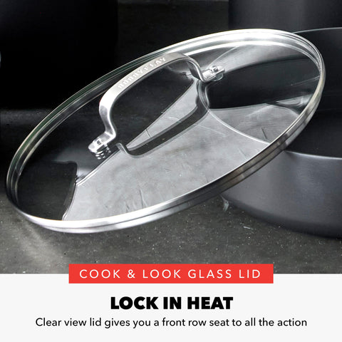 GreenPan tempered glass lids with steam trapped inside for visible cooking control