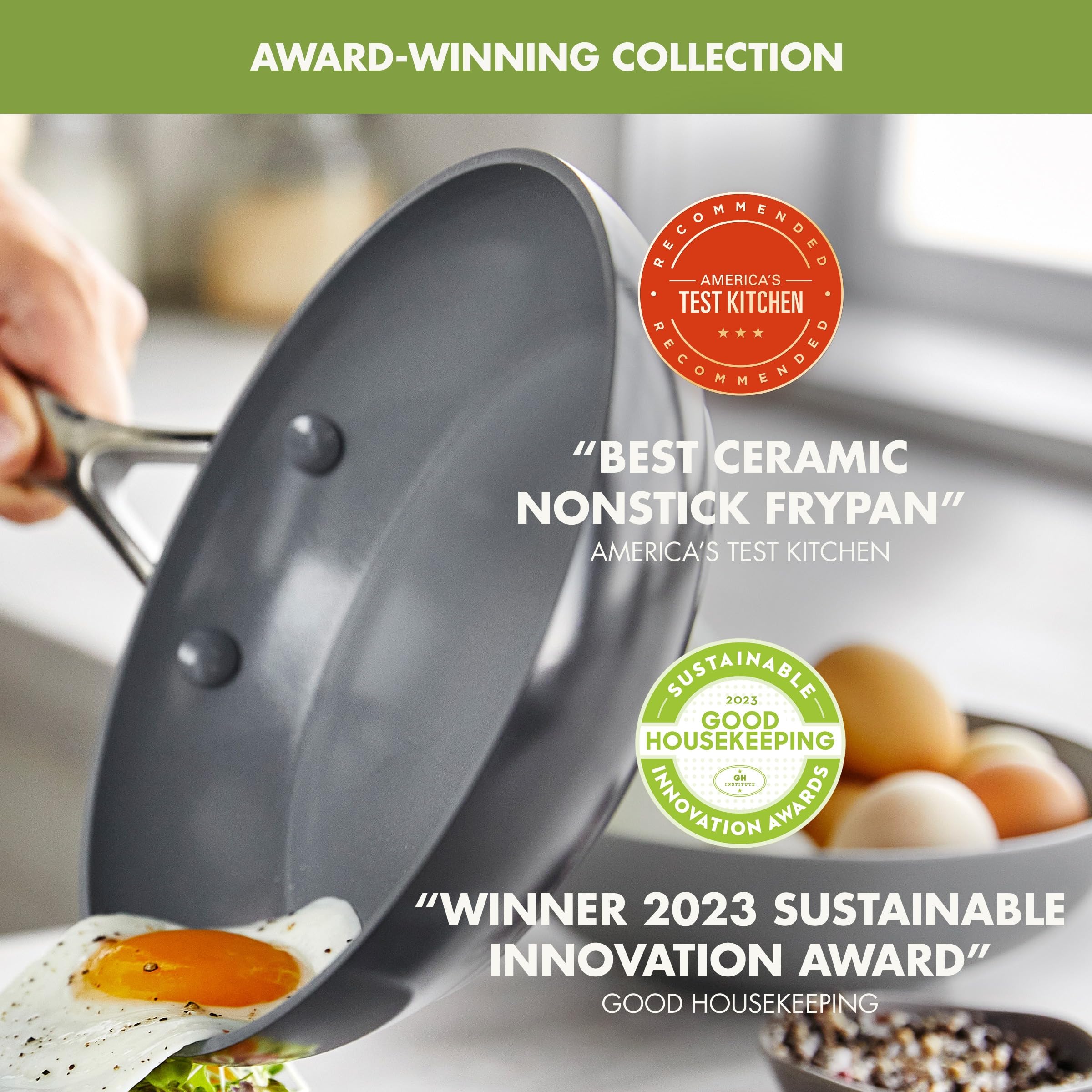 GreenPan Valencia Pro side profile highlighting hard-anodized body and depth