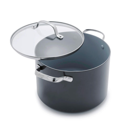 GreenPan Valencia Pro front view showing pot and lid, durable performance