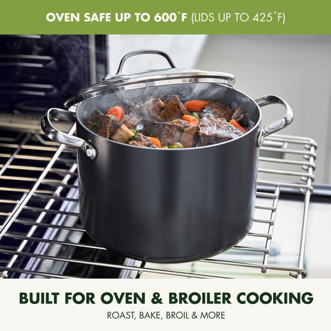 GreenPan Valencia Pro next to a measuring cup for scale, shows 8-quart capacity