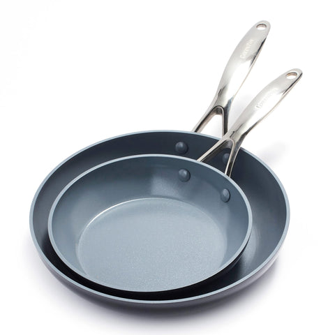 GreenPan front view of both pans showing durable finish and quick heating