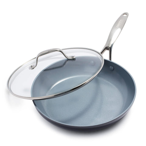 GreenPan Valencia Pro front view showing sleek pan design and easy cooking