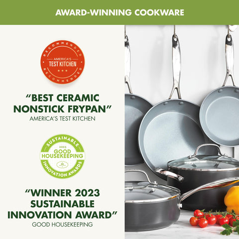 GreenPan Valencia Pro stainless steel handle closeup for secure oven-safe grip