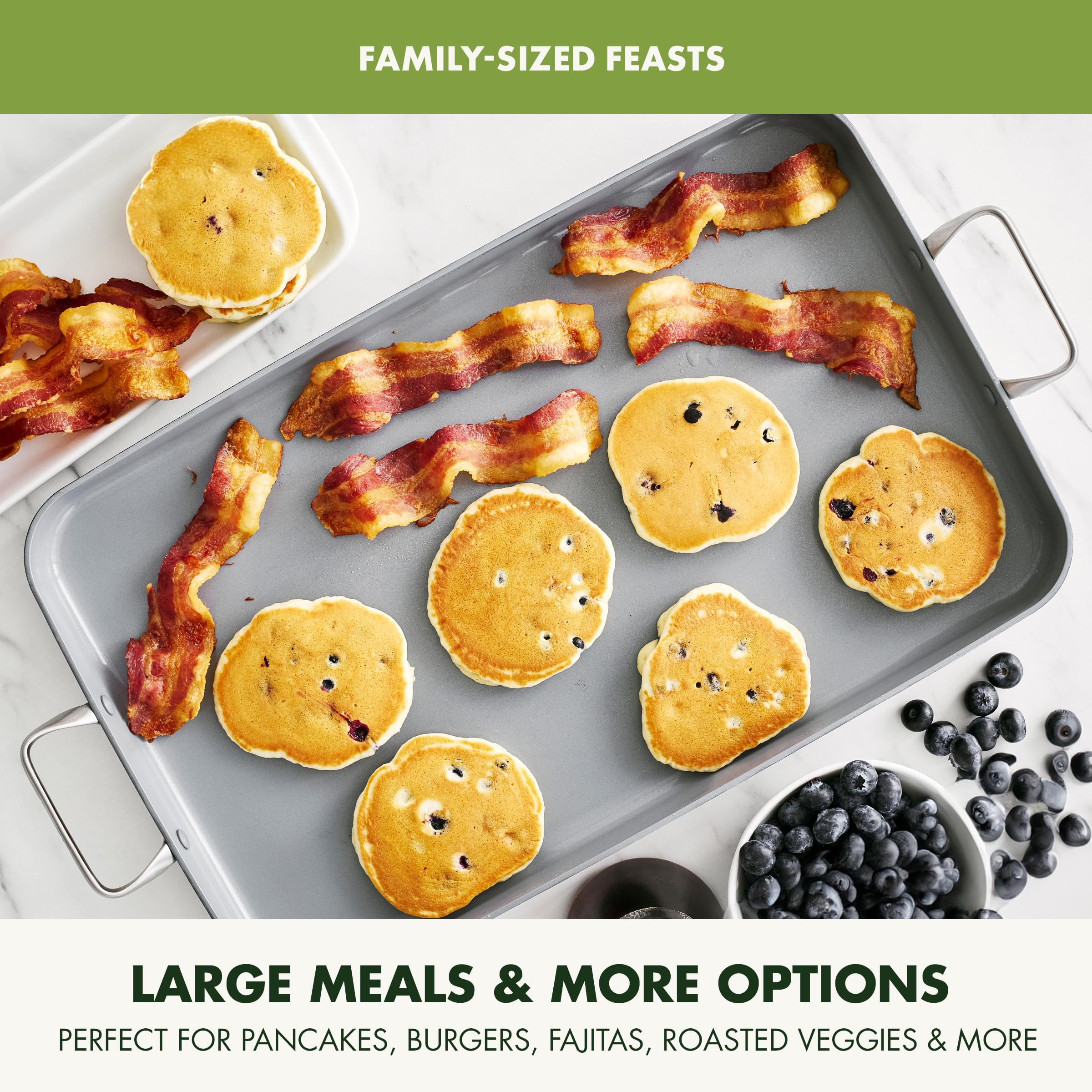 GreenPan griddle inside oven demonstrating oven-safe up to 600°F benefit