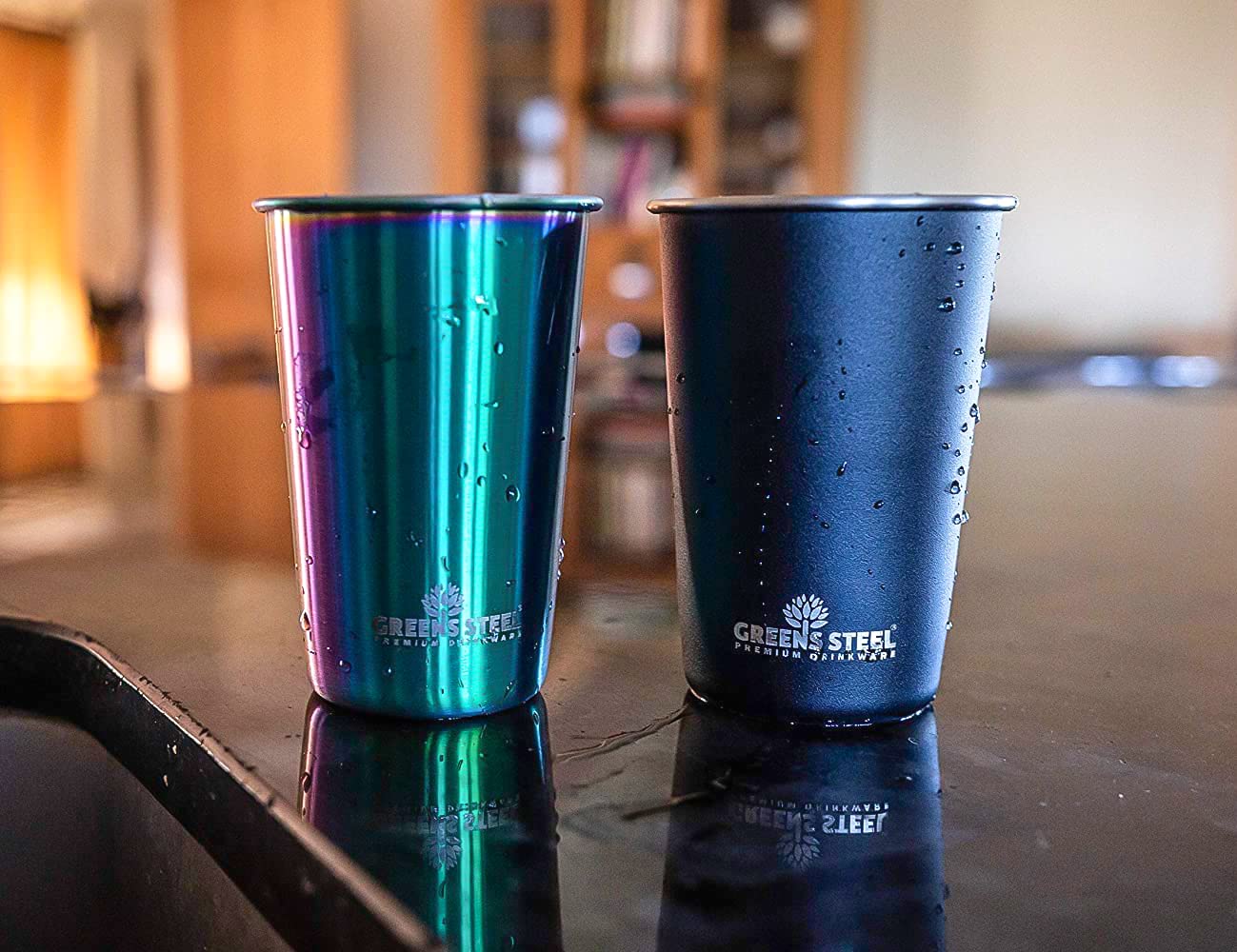 Greens Steel cups inside dishwasher indicating easy, hygienic cleanup