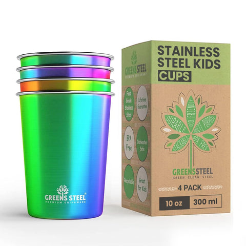 Greens Steel front view of four-pack showing compact stackability and durable finish
