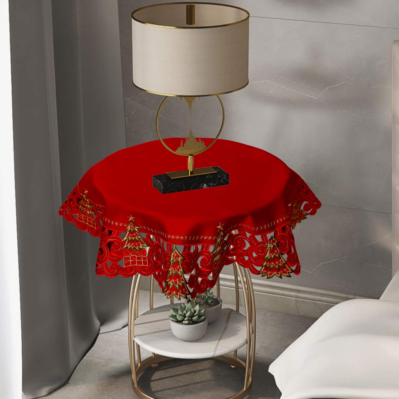 Grelucgo close-up of embroidered holly detail highlighting stitch quality and decorative texture for holiday elegance
