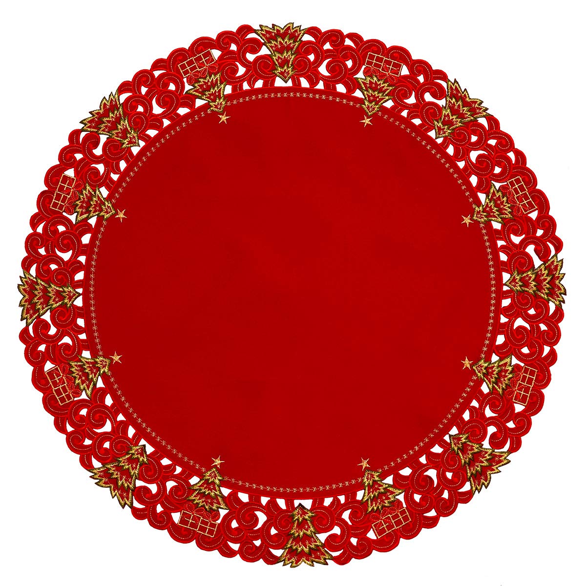 Grelucgo tablecloth on a coffee table with ornaments showing scale and how it enhances seasonal decor