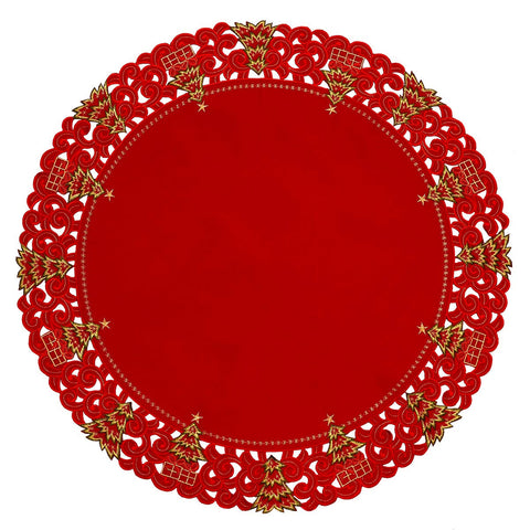 Grelucgo tablecloth on a coffee table with ornaments showing scale and how it enhances seasonal decor