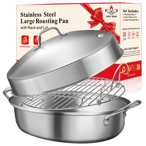 GRILL BUMP front view of roasting pan set showcasing full kit and capacity