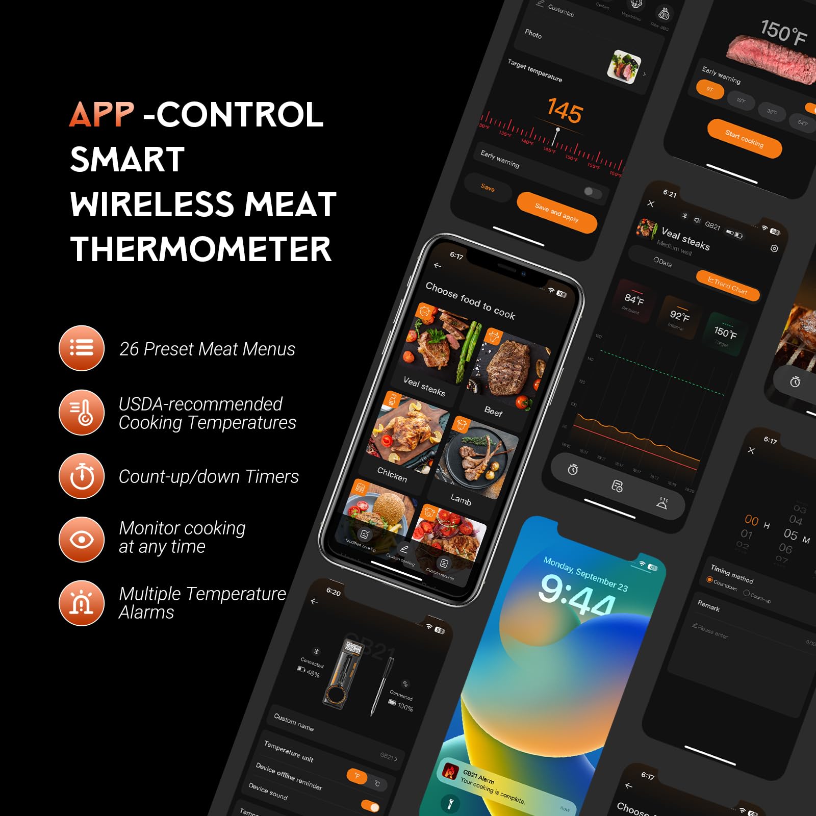 GrillBliss probe inserted in steak demonstrating internal temperature accuracy benefit