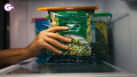 GripStic clips organizing sealed bags in fridge to save space