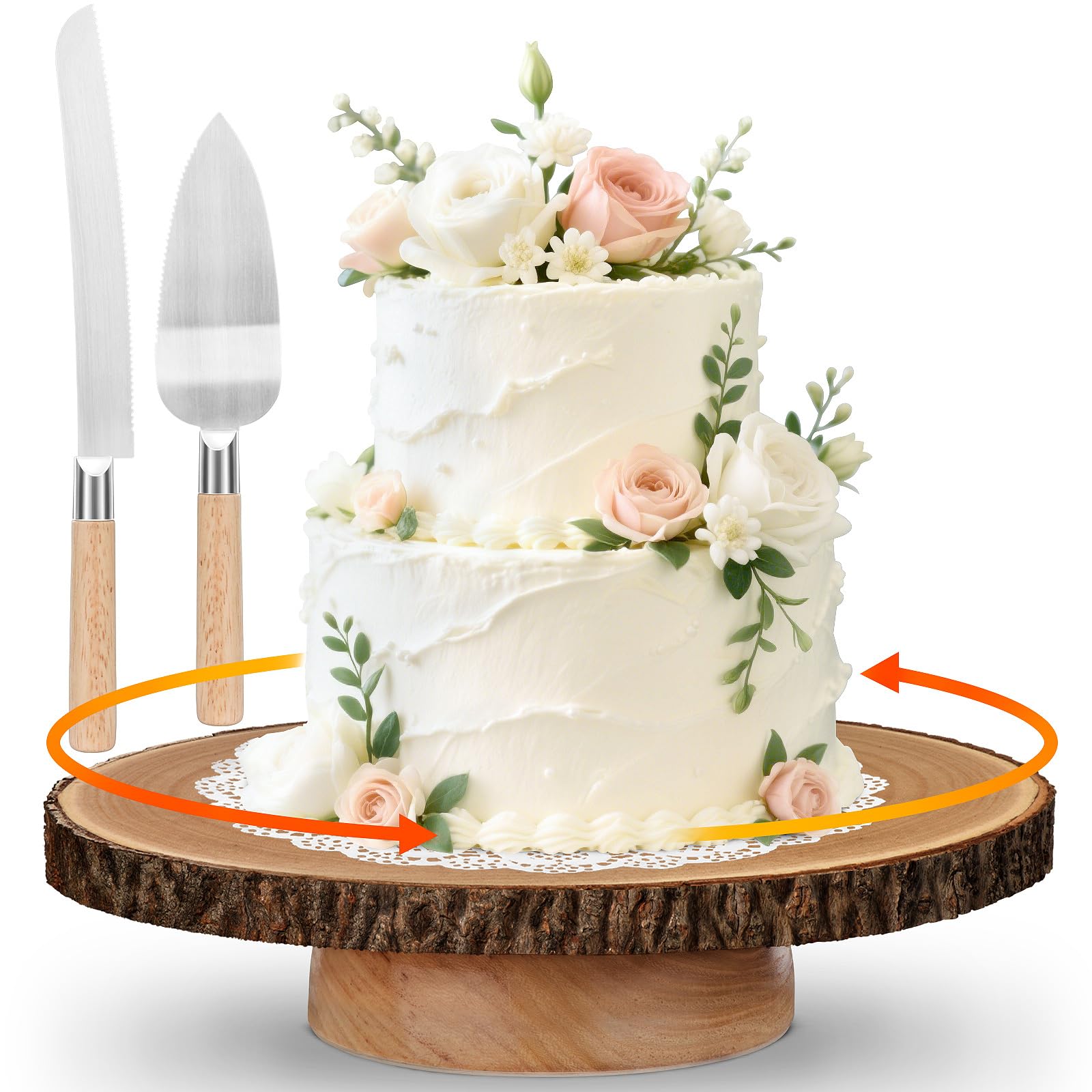 GrnVibe front view of 12-inch wood cake stand showing rustic appeal and stability