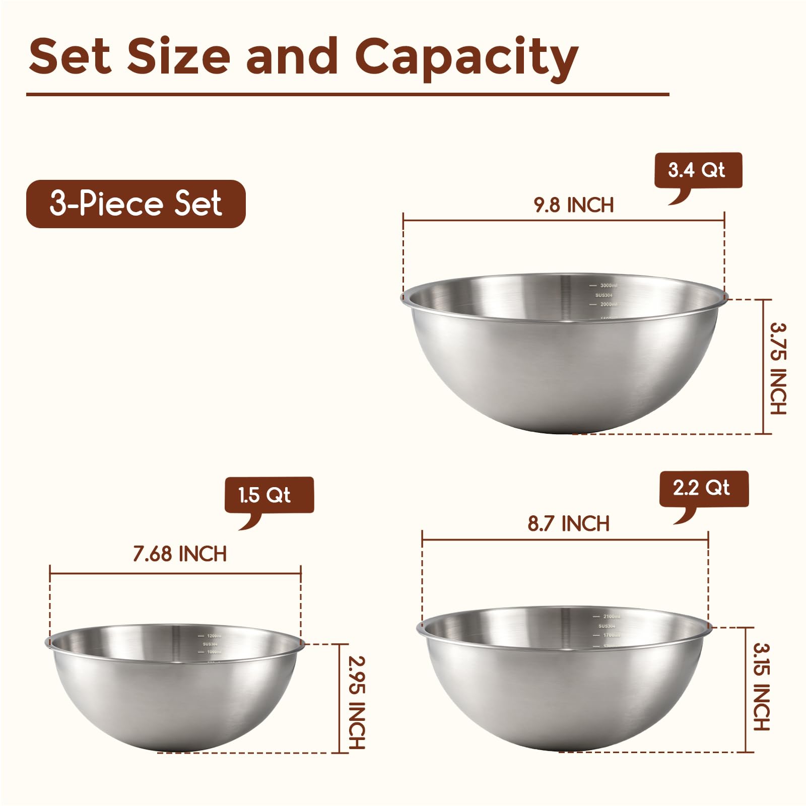 Gronivex bowls nested together to save cabinet space, ideal for small kitchens and RVs