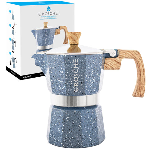 GROSCHE Milano front view in indigo showing compact espresso maker and visual appeal
