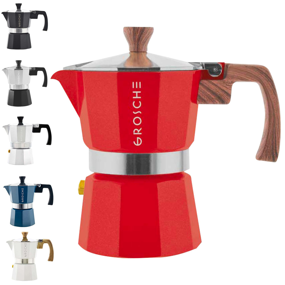 GROSCHE Milano front view showing red finish and compact design benefit: stylish countertop presence