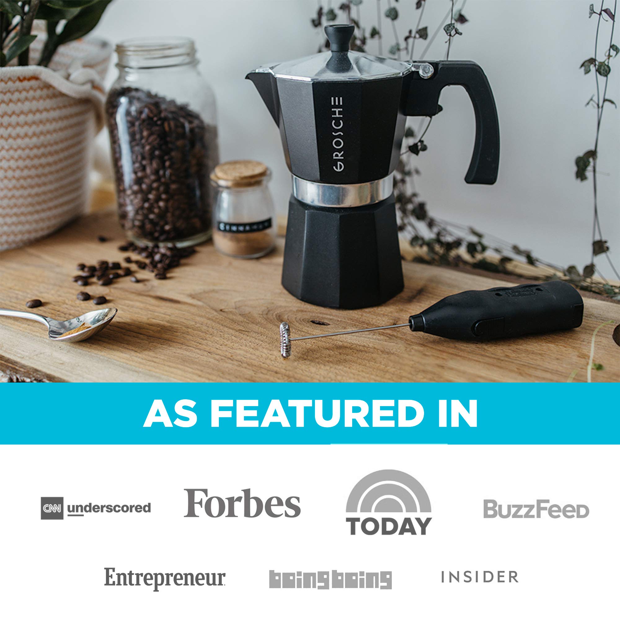 GROSCHE Milano on camping stove illustrating portability and reliable brewing outdoors