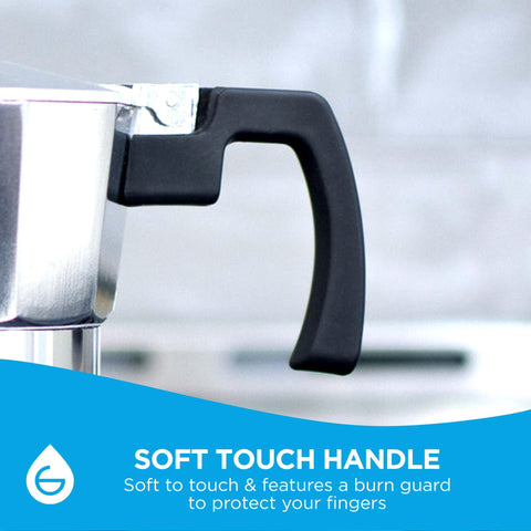 GROSCHE Milano top chamber open with coffee funnel visible enabling easy filling and cleanup