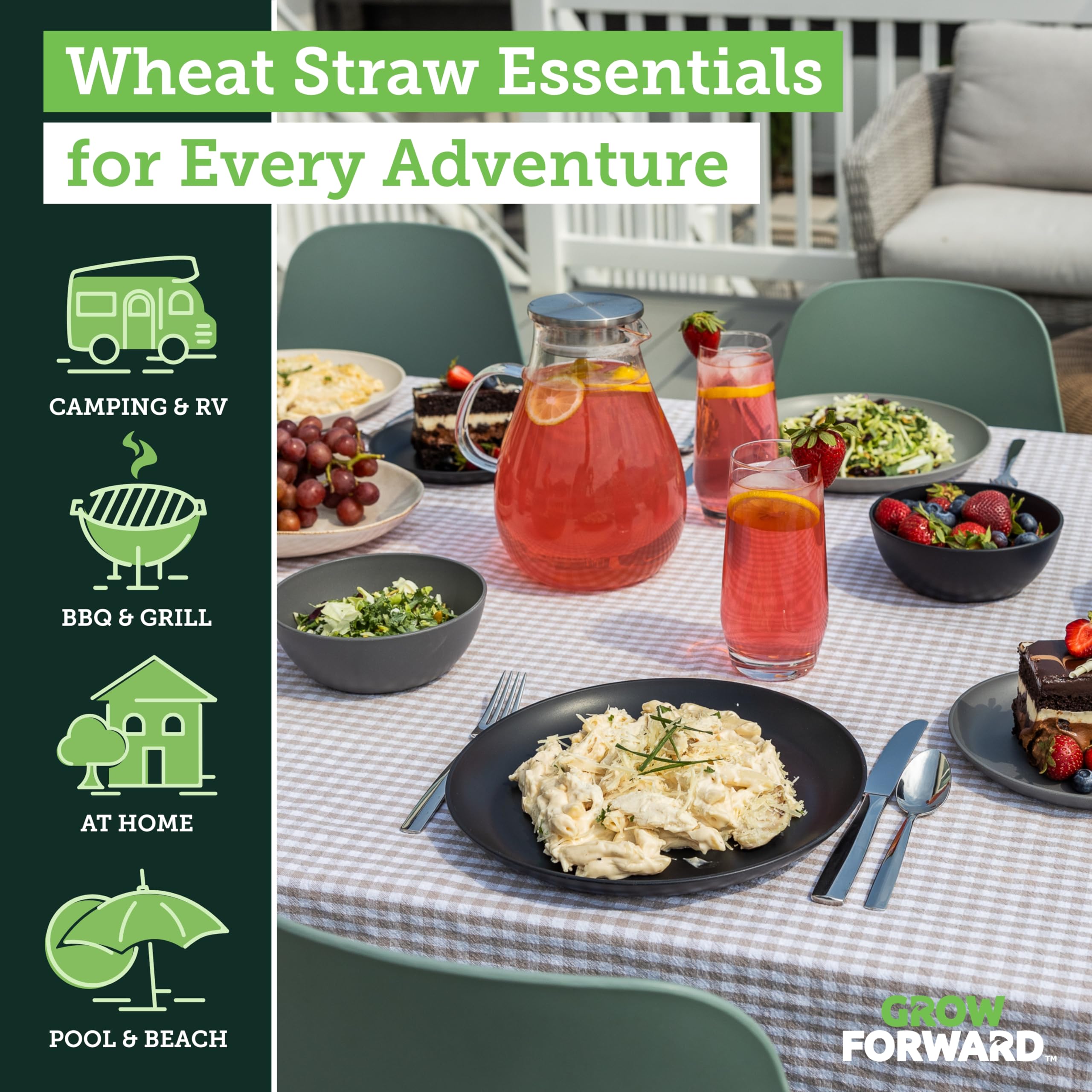 Grow Forward 10.5-inch dinner plate close-up highlighting smooth wheat straw texture and upscale finish