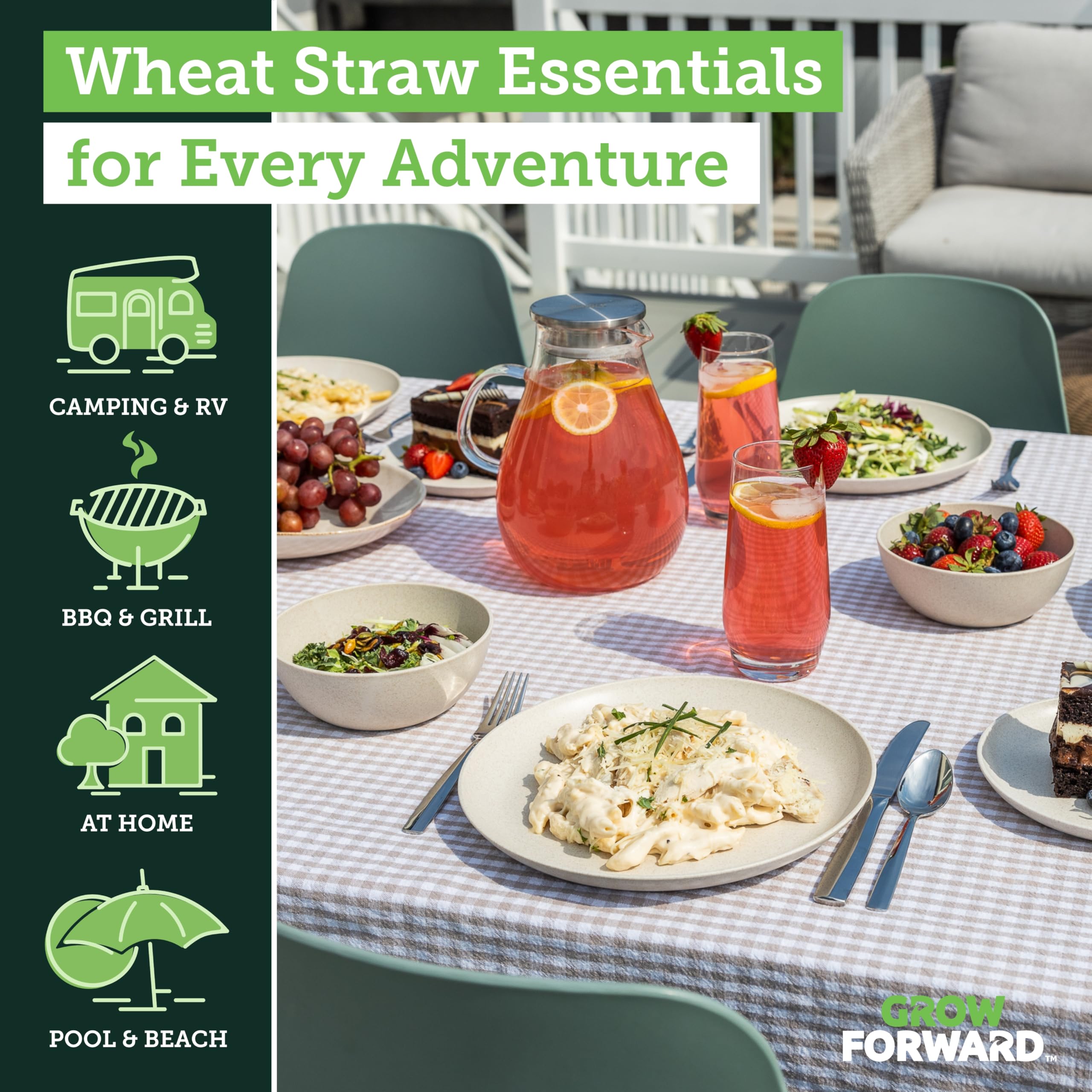 Grow Forward Sahara stacked plates detail highlighting space-saving design