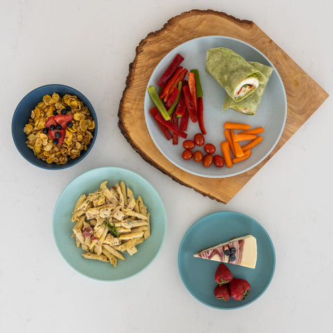 Grow Forward seascape stacked plates showing space-saving, organized kitchen storage